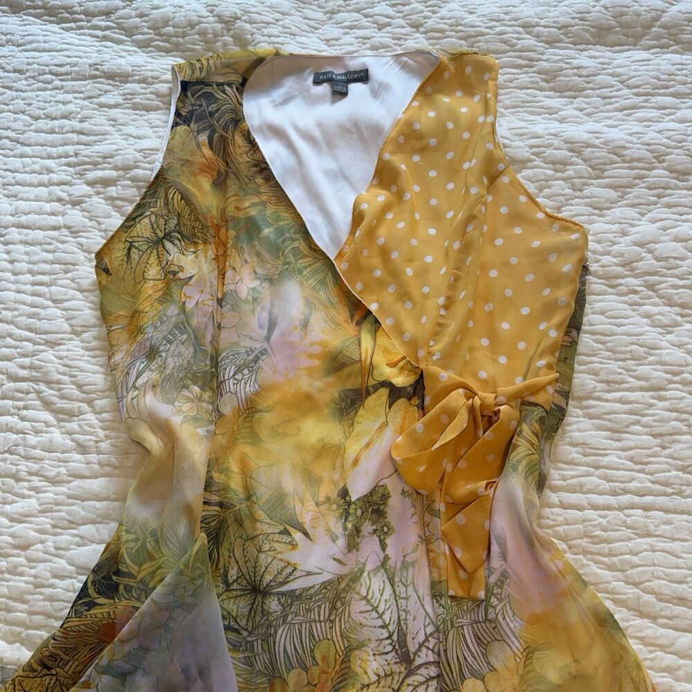Kate & Mallory Womens Floral Polka Dot Maxi Dress Size L Mesh Ruffle Hem Boho